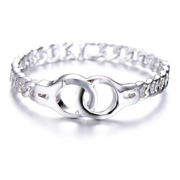 HANDCUFF RING Silver Punk Statement Simple Gothic - Picture 2 of 4